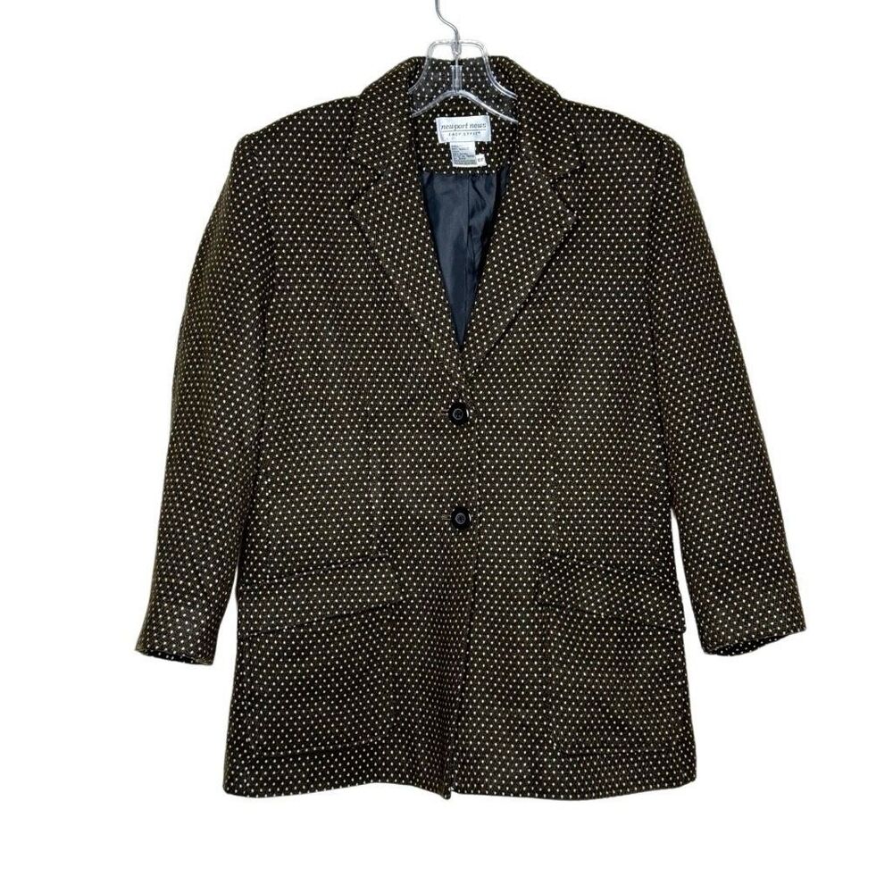 Newport News Brown Polka Dot Long Sleeve Blazer Size 8P 2 Buttons Formal